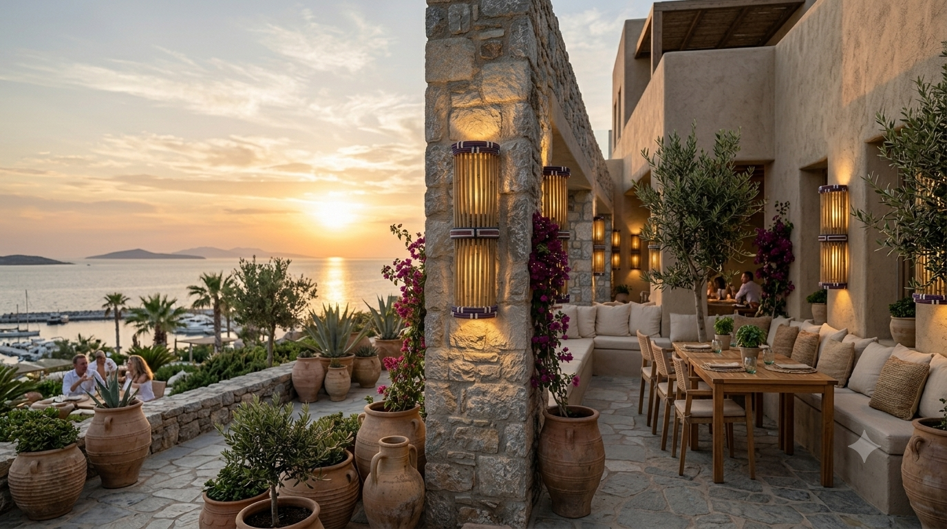 Bambu Dış Mekan Aplik - Restoran Aydınlatma Projesi - Mimari Aydınlatma